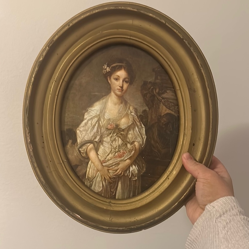 Framed reproduction of "The Broken Vessel" (circa 1771) by Jean-Baptiste Greuz